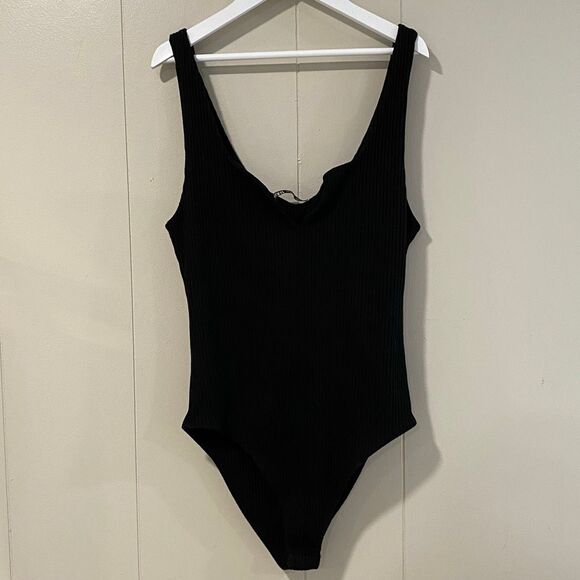 ZARA Black Ribbed Scoop Neck Bodysuit Women’s Size L - Picture 2 of 8